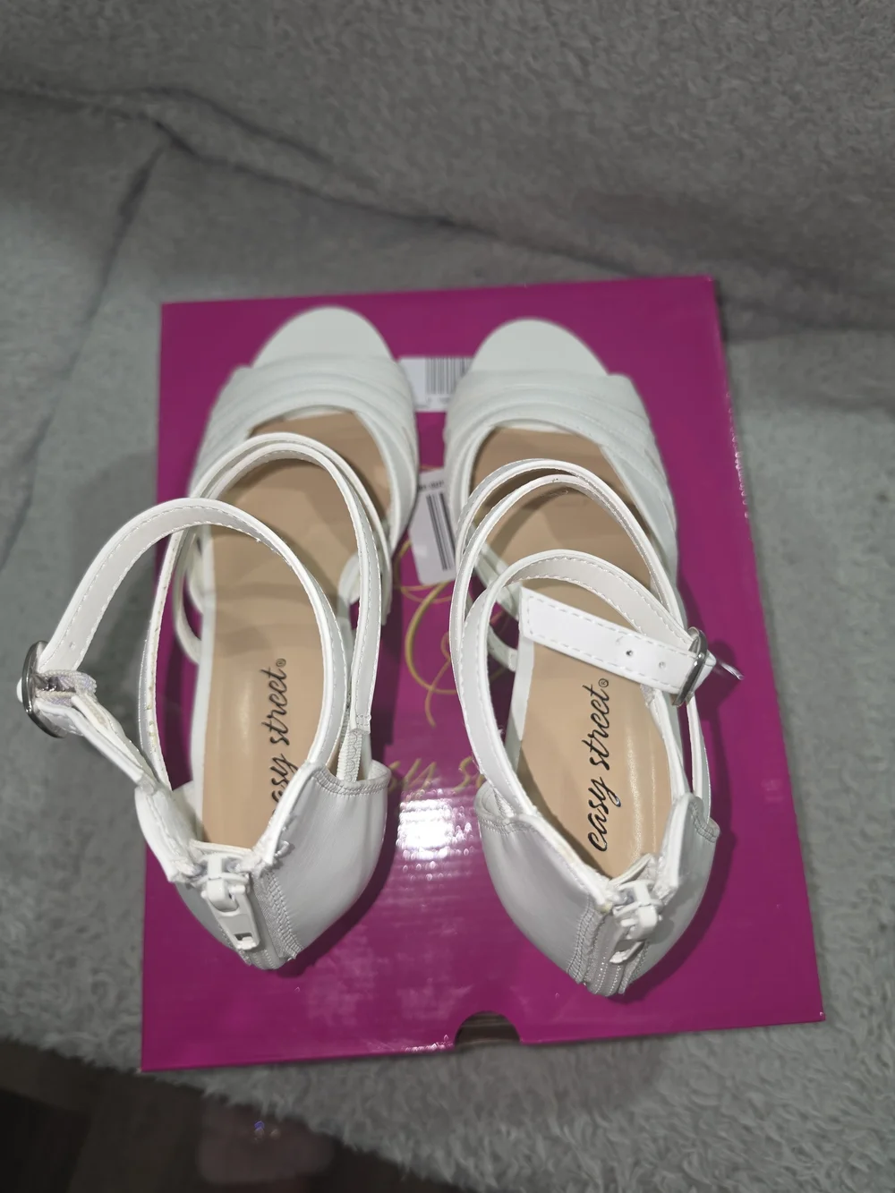 easy street White Strappy Ankle-Wrap Heeled Sandals